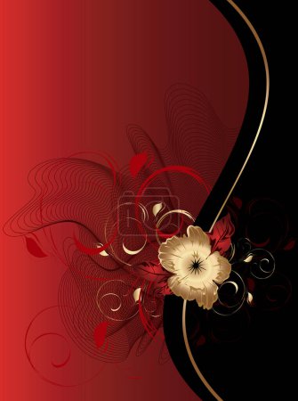 Téléchargez les photos : Fond abstrait vectoriel avec vague colorée et ornement floral - en image libre de droit