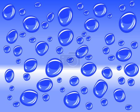 Téléchargez les illustrations : Illustration vectorielle de gouttelettes d'eau sur une surface bleue - en licence libre de droit