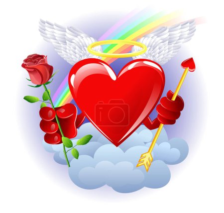 Téléchargez les illustrations : Coeur du ciel avec rose - en licence libre de droit