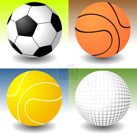 Ilustración de Bolas deportivas sobre fondos de diferentes colores - Imagen libre de derechos