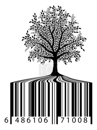 Illustration for Editable vector illustration of a tree with bar-code roots - Royalty Free Image