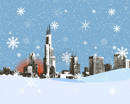 Ilustración de Ciudad horizonte en el invierno nevado, fondo - Imagen libre de derechos