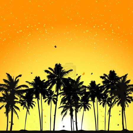 Ilustración de Puesta de sol tropical, palmeras - Imagen libre de derechos