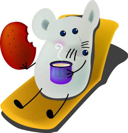 Illustration for Little mice eating biscuit and drinking milk, cartoon, vector, illustration - Royalty Free Image
