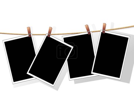 Illustration for Photo templates hanged on a rope over white background - Royalty Free Image