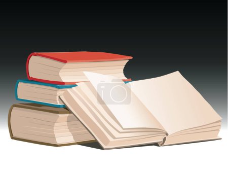 Illustration for Vector illustration of pile of books with one open book - Royalty Free Image