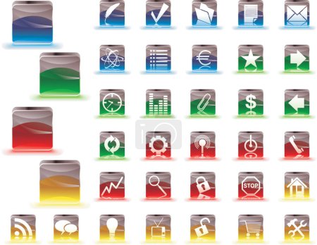 Ilustración de Conjunto de iconos en cubos vidriosos de color. Fácil de editar - Imagen libre de derechos