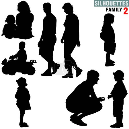 Illustration for Silhouettes - Family 2 - High detailed black and white illustrations. - Royalty Free Image