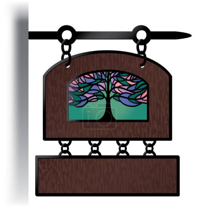 Téléchargez les illustrations : Panneau en bois pour épicerie avec vitrail - en licence libre de droit