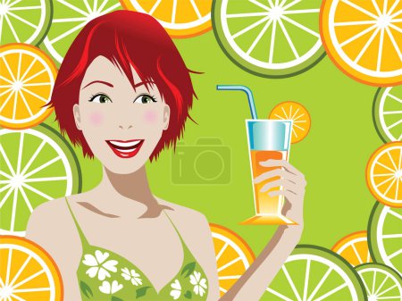 Illustration for Illustration of a woman holding orange juice - Royalty Free Image