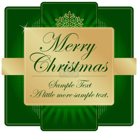 Illustration for Ornate Green and Gold Christmas Label with room for your own text. - Royalty Free Image