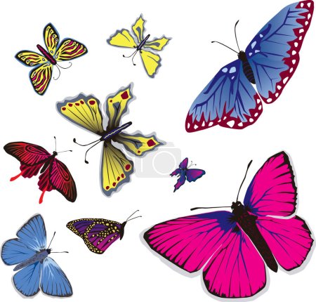 Ilustración de Ilustración vectorial de muchas mariposas voladoras. - Imagen libre de derechos