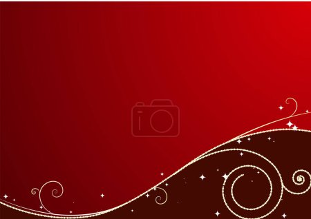 Téléchargez les illustrations : Fond rouge de Noël : composition de lignes courbes et de flocons de neige - idéal pour les fonds, ou superposition sur d'autres images - en licence libre de droit
