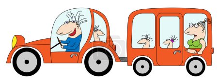 Illustration for The family going on rest in the bus - Royalty Free Image