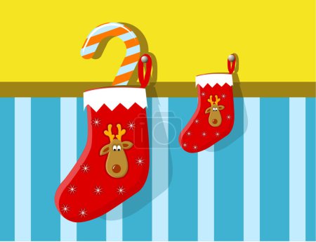Téléchargez les illustrations : Noël, bas de fête avec rennes - en licence libre de droit