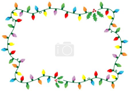 Illustration for Frame made of Christmas lights and holly over white background - Royalty Free Image