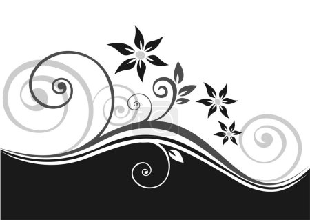 Téléchargez les illustrations : Motif floral abstrait sur fond noir et blanc. - en licence libre de droit