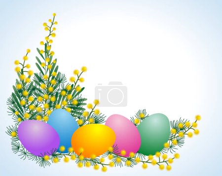 Téléchargez les illustrations : Œufs de Pâques et mimosa - en licence libre de droit