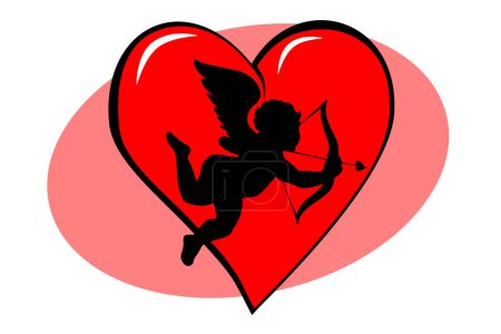 Téléchargez les illustrations : Coeur de Saint-Valentin rouge avec Cupidon - en licence libre de droit