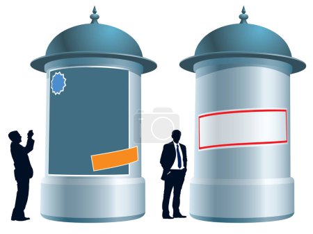 Illustration for People are standing next to an advertising column, conceptual business illustration. - Royalty Free Image