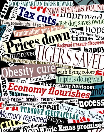 Illustration for Vector collage of good news headlines with each headline as a separate editable object - Royalty Free Image