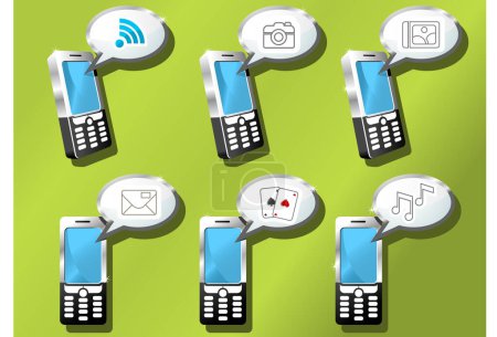 Ilustración de Conjunto de iconos de teléfonos móviles - comunicación, entretenimiento - Imagen libre de derechos