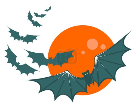 Illustration for Flying bats on a moon background. Halloween illustration. - Royalty Free Image