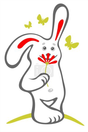 Illustration for Stylized  bunny with flower on a white background. Romantic illustration. - Royalty Free Image