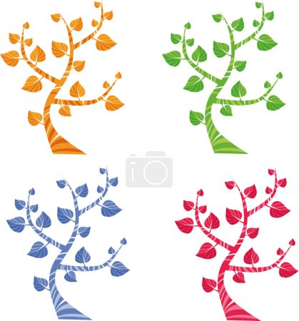 Ilustración de Cuatro árboles de colores, iconos vectoriales - Imagen libre de derechos