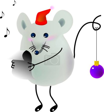 Téléchargez les illustrations : Petite souris chante une chanson de Noël, dessin animé, vecteur, illustration - en licence libre de droit