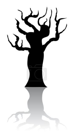 Téléchargez les illustrations : Silhouette noire d'un arbre avec un reflet sur le fond - en licence libre de droit