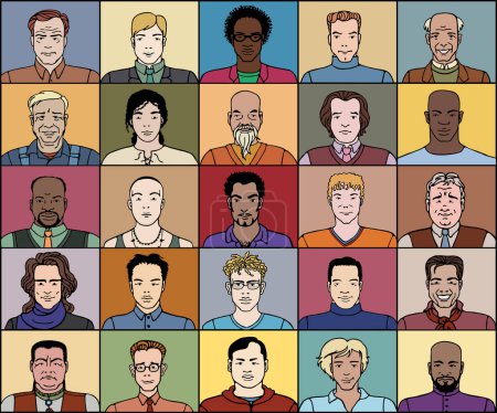Téléchargez les illustrations : Vingt-cinq hommes d'âge et de nationalité différents - en licence libre de droit