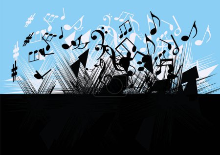 Musical Background with notes on blue background