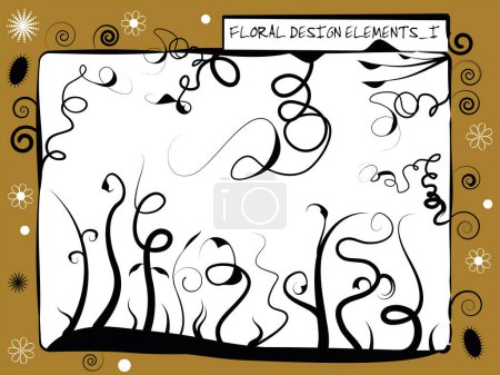 Téléchargez les illustrations : Collection de silhouettes florales, tiges, tourbillons et fleurs - en licence libre de droit