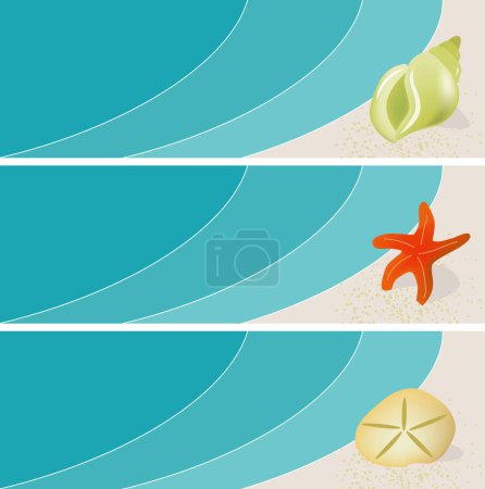 Illustration for Beach Illustration with seashells and starfish; great for banner ads - Royalty Free Image