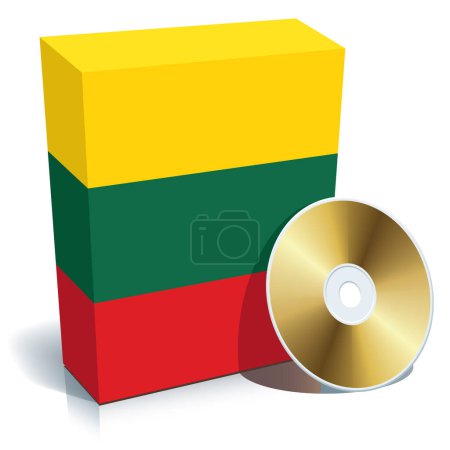 Illustration for Lithuanian software box with national flag colors and CD. - Royalty Free Image