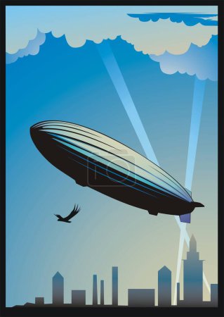 Ilustración de Un zepelín está en el cielo, cartel. Un archivo adicional está en el formato de EPS - Imagen libre de derechos