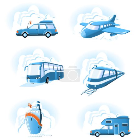 Téléchargez les illustrations : Icônes Transport & Voyage image - illustration en couleur - en licence libre de droit