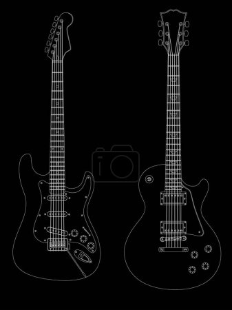 Illustration for Vector isolated image of electric guitars on black background. - Royalty Free Image