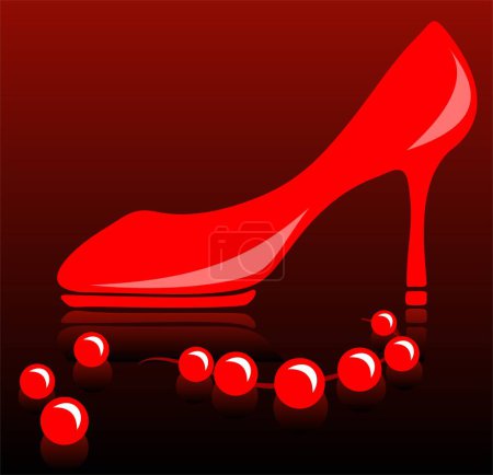 Ilustración de Zapato femenino rojo sobre tacón alto y abalorios sobre fondo blanco. - Imagen libre de derechos