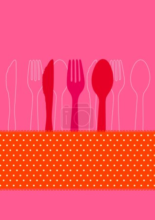 Illustration for Dinner invitation card design with cutlery and polkadots - Royalty Free Image