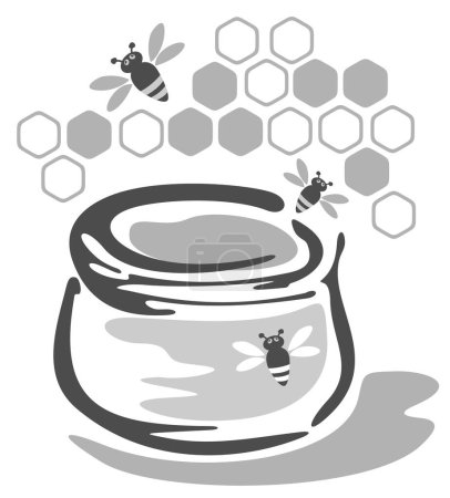 Illustration for Stylized pot with honey and bees isolated on a white background. - Royalty Free Image