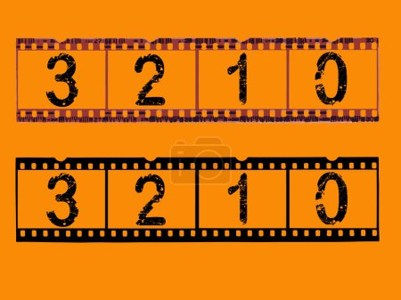 Illustration for Old style film strip counting down to 0 (Transparent Vector format so they can be overlaid on other images - Royalty Free Image
