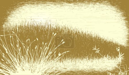 Illustration for Editable vector illustration of a grassy landscape with grunge. All elements as separate objects. - Royalty Free Image