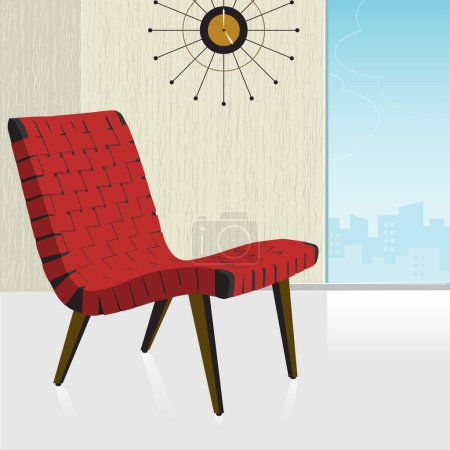 Téléchargez les illustrations : Vintage / rétro chaise rouge avec un fond élégant ; fichier stratifié facile à éditer rend le changement de la couleur de la chaise simple. - en licence libre de droit