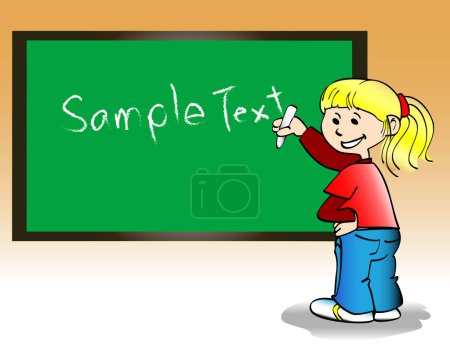 Téléchargez les illustrations : Illustration vectorielle d'un jeune enfant écrivant au tableau noir - en licence libre de droit