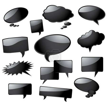 Illustration for Glossy black speech bubbles.  More sets in my portfolio. - Royalty Free Image