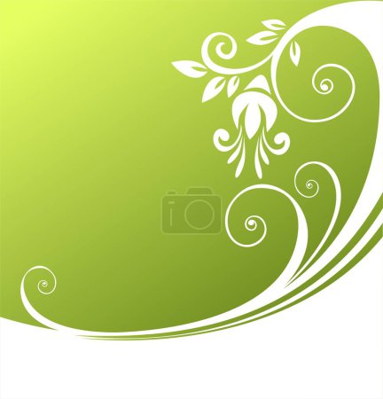 Téléchargez les illustrations : Motif végétatif stylisé blanc sur fond vert. Illustration numérique. - en licence libre de droit