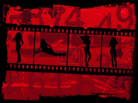Illustration for Grunge Background with a film strip of girls - Royalty Free Image