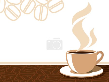 Illustration for Coffee cup with aroma steam on a background with coffee beans. - Royalty Free Image